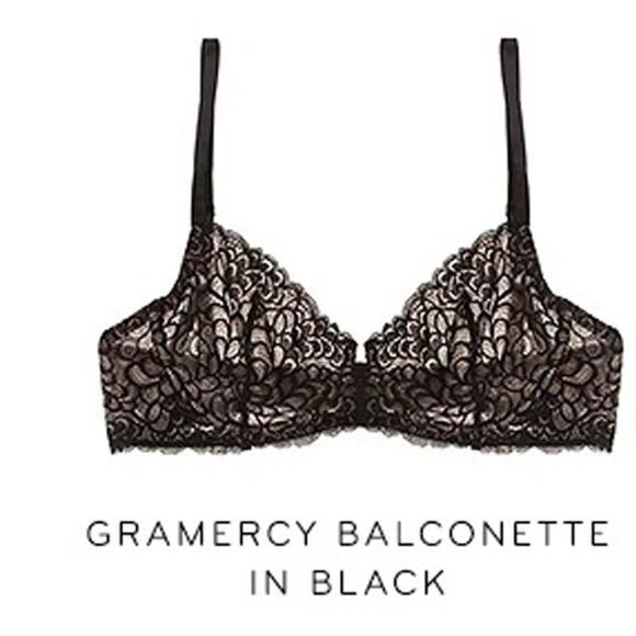 True and CO Women’s Gramercy Balconette Black Lace Underwire Lingerie Bra NWT - Picture 1 of 10